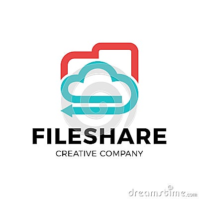 Cloud File share Tech Logo template Design with folder and arrow Vector Illustration