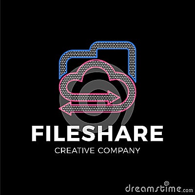 Cloud File share Tech Logo template Design with folder and arrow Vector Illustration
