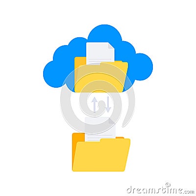 Cloud file sync. File Folder with synchronization Cloud. Data transfer Vector Illustration