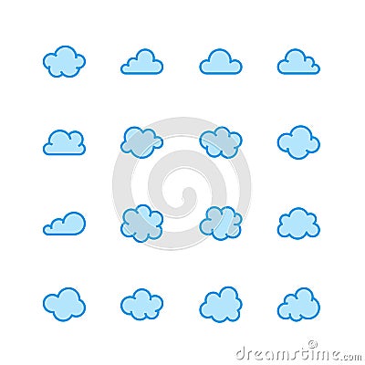 Cloud flat line icons. Clouds symbols for data storage, weather forecast. Thin signs for hosting. Pixel perfect 48x48 Vector Illustration