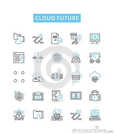 Cloud future vector line icons set. Cloud, Future, Computing, AI, IoT, Digital, Transformation illustration outline Vector Illustration
