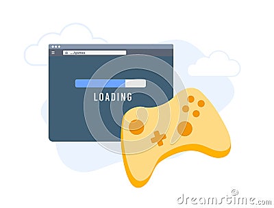 Cloud gaming on browser concept. Loading game in web browser with minimal latency, picture quality, data transfer speed. Gaming on Stock Photo