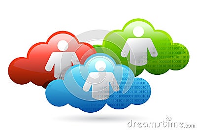 Cloud glossy social media binary network Cartoon Illustration