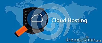 Cloud hosting virtualization server web- services infrasctructure technology Vector Illustration