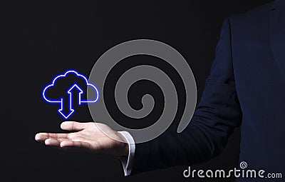 Cloud icon in businessman hand Stock Photo