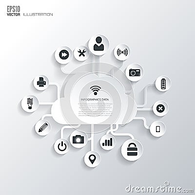 Cloud icon. Flat abstract background with web icons. Interface symbols. Cloud computing. Mobile devices.Business concept Vector Illustration