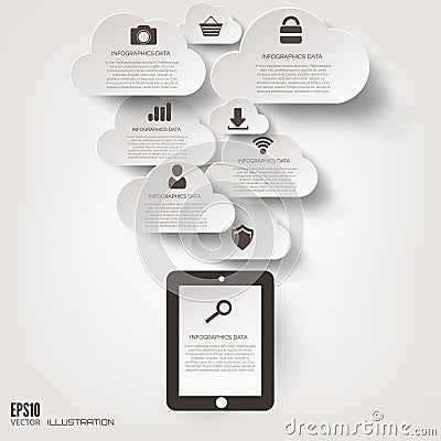 Cloud icon. Flat abstract background with web icons. Interface symbols. Cloud computing. Mobile devices.Business concept Vector Illustration