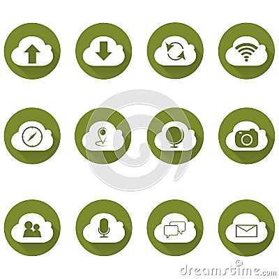 Cloud icon set, each icon is a single object compound path. simple cloud computing icons set, eco icon series Stock Photo