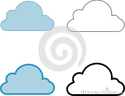 Cloud icon to illustrate, four different versions, with thin and thicker lines Stock Photo