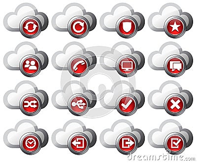 Cloud Icons Red - SET 2 Vector Illustration