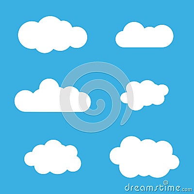 Cloud icons set White outline isolated on blue Vector Illustration