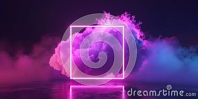 Cloud Illuminated With Neon Magenta Light Square On Dark Square Frame Stock Photo