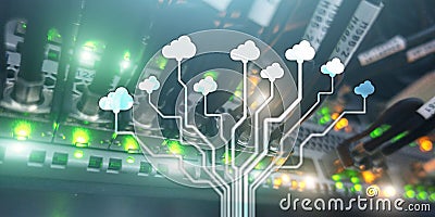 Cloud Information Computing Technology concept. Conceptual banner on server rack background. Stock Photo