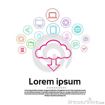 Cloud Internet Download Logo Set Computer Thin Vector Illustration