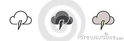 Cloud lightning different style icon set Vector Illustration