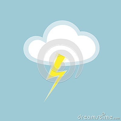 Cloud lightning icon element simple app Isolated symbol on blue background Icon of rainy weather with thunder lightning Flat Vector Illustration