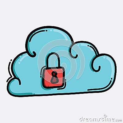 Cloud lock color vector icon. Drawing sketch illustration hand drawn line eps10 Vector Illustration