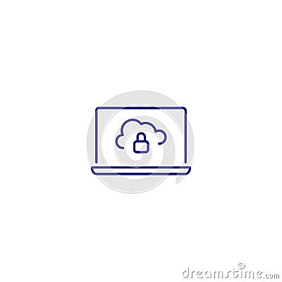 Cloud lock database line icon. Computing data download save Vector Illustration