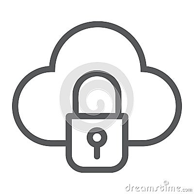 Cloud and lock line icon, data and protect, cloud security sign, vector graphics, a linear pattern on a white background Vector Illustration