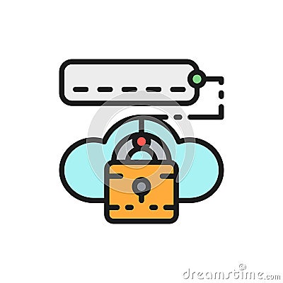 Cloud lock with password, data security flat color line icon. Vector Illustration