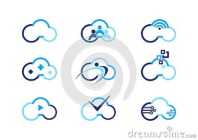 Cloud logo, clouds computing concept logos, collections clouds symbol icon abstract businness logotype illustration vector design Vector Illustration