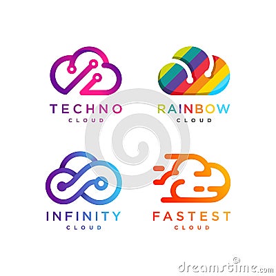 Cloud logo collection, tech cloud, rainbow cloud, infinity cloud, fast cloud, icon, modern, internet, computer, Premium Vector Vector Illustration