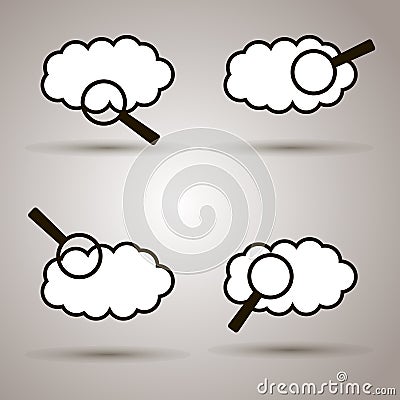 Cloud and magnifier search. Silhouette flat icon. Vector Illustration