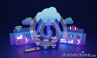 Cloud migration as file integration and upload 3D illustration concept Cartoon Illustration