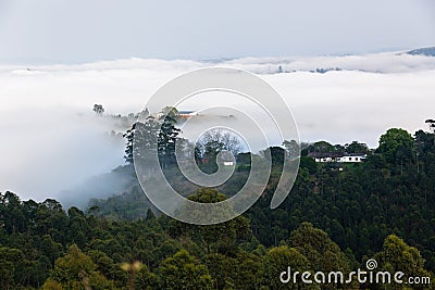 Cloud Misty Valley Hills Farmland Stock Photo