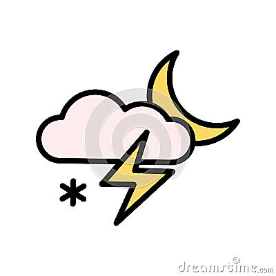 Cloud, moon, lightning, snow icon. Simple color with outline vector elements of forecast icons for ui and ux, website or mobile Stock Photo