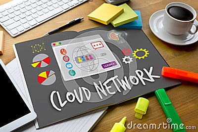 Cloud Network Communication Globalization Cloud Computing diagr Stock Photo