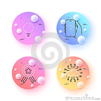 Cloud network, Light bulb and Ask question minimal line icons. For web application, printing. Vector Vector Illustration