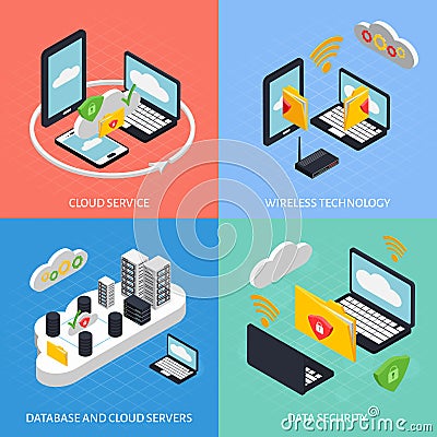 Cloud Office Concept Icons Set Vector Illustration