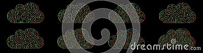 Cloud opart mesh elements set - visualization of Reaction–diffusion system types Vector Illustration