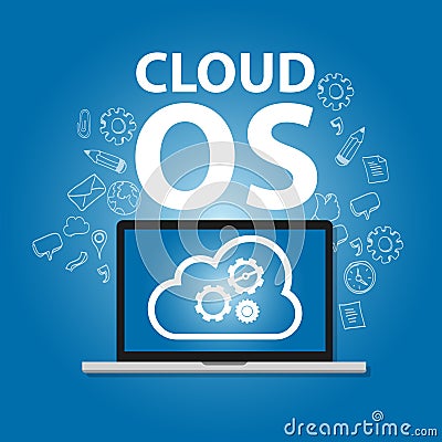 Cloud OS operating system laptop online internet concept computer engineering gear Vector Illustration