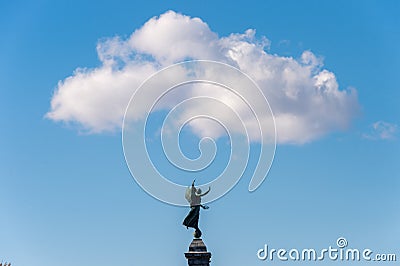 Cloud over Angel Statue in Montreal Stock Photo