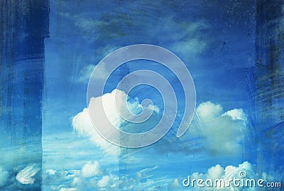 Cloud painting on old grunge canvas Stock Photo