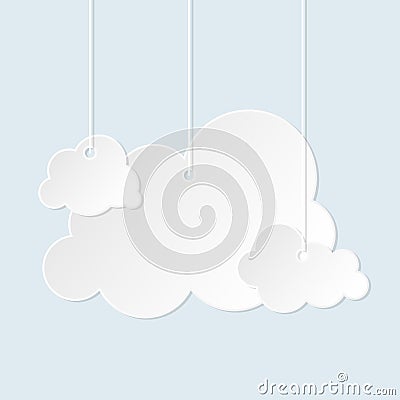 Cloud paper cut weather white info banner flat set Vector Illustration