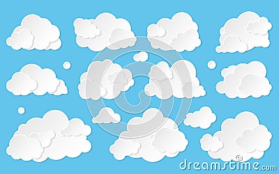 Cloud paper cut weather white info banner flat set Vector Illustration