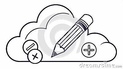 Cloud with pencil and plus, edit and add cloud data icon vector design Generative AI Vector Illustration