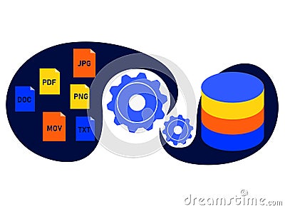 Cloud or on premise ETL and ELT processes. Extract transform and load data into Database and Warehouse. Resilient, distributed Vector Illustration