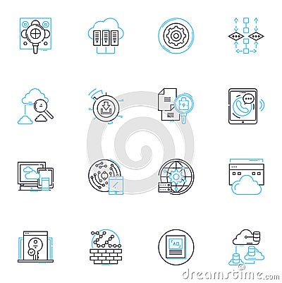 Cloud probability linear icons set. Chance, Forecast, Possibility, Likelihood, Uncertainty, Risk, Probability line Vector Illustration