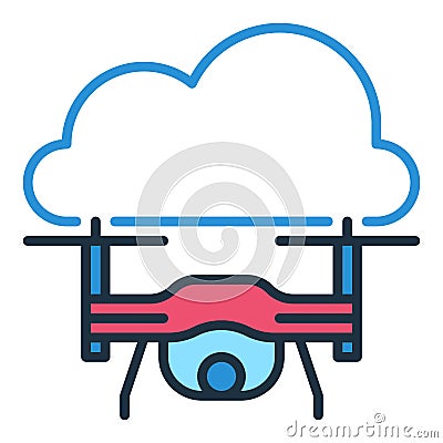 Cloud and Quadcopter vector Drone in Sky concept colored icon Vector Illustration