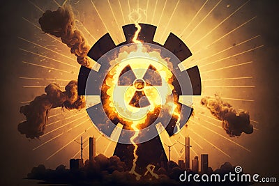 Cloud with radiation sign. Radiation symbol in the sky. Nuclear danger sign. The nuclear dust. Generative AI Stock Photo