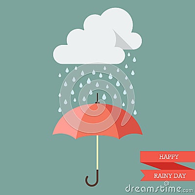 Cloud with Rain drop on umbrella Vector Illustration