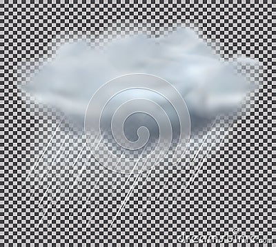 Cloud and Rain Drops on Transparent Background. Vector Illustration. Stock Photo