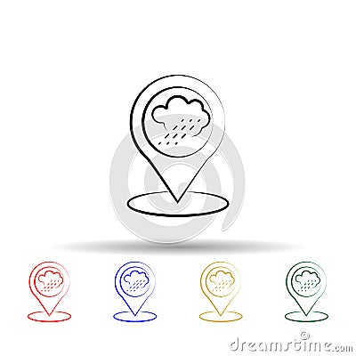 Cloud, rain, pin multi color icon. Simple thin line, outline vector of weather icons for ui and ux, website or mobile application Stock Photo