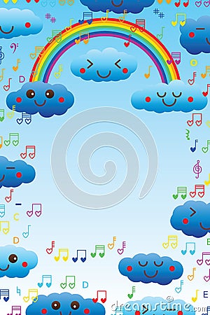 Cloud rainbow love music note frame Vector Illustration