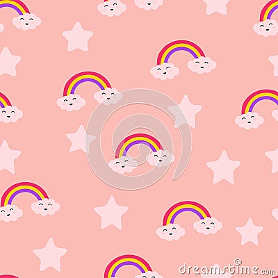 Cloud Rainbow Star and Sun Cute Seamless Repeat Pattern, Laughter Fun Care Joy, Love for Two, Cartoon Vector EPS 10 Illustration Vector Illustration