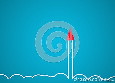 Cloud and Red Paper Plane Flying on Blue Background. launch Your business Idea, launch Your website or boost Your success Stock Photo